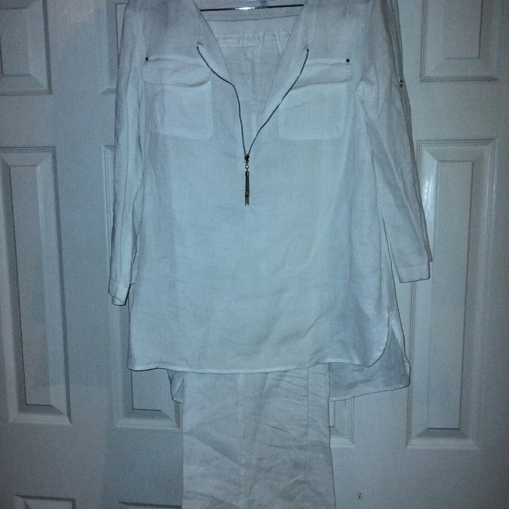 Ellen Tracy, Medium, Linen Chalk Pantsuit